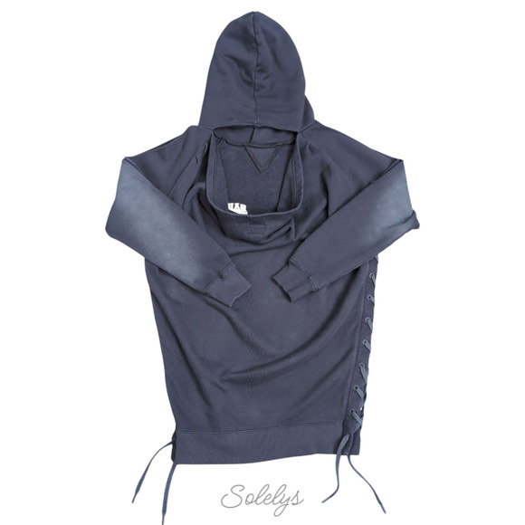 Converse x Faith Connexion Sun Washed Dark Navy Oversized Laced Draped Hoodie - Picture 5 of 11